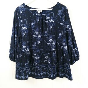 Style & Co Swiss Dot Floral Peplum Top Size 1X Blue Babydoll Popover 3/4 Sleeves